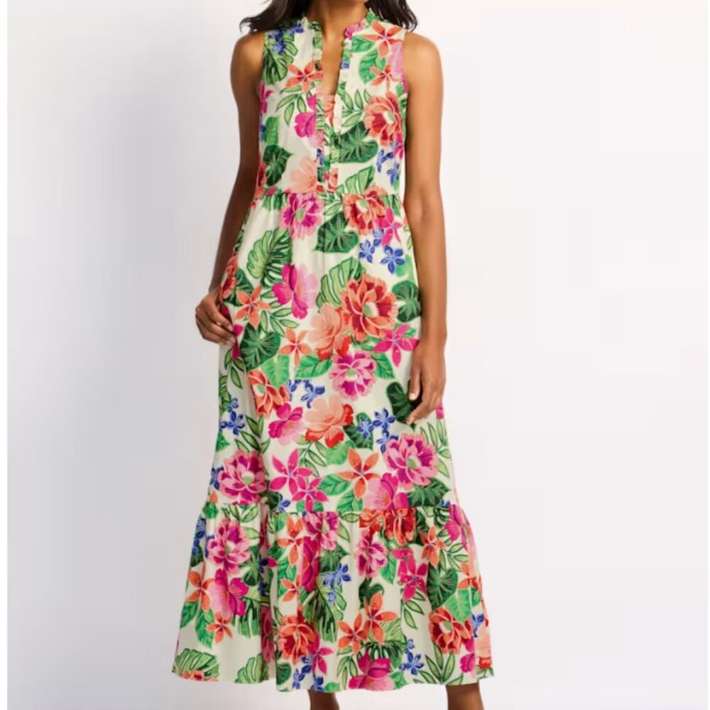 London Times Women's Sleeveless Mock Neck Floral Print Maxi Dress